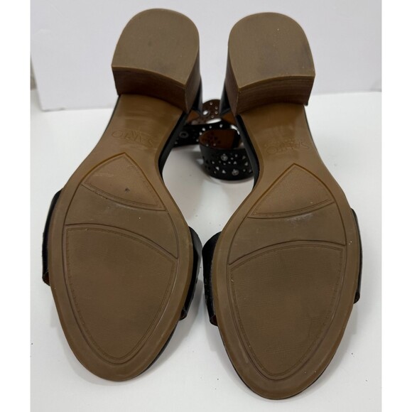 Franco Sarto Fidela Sandal 8.5 Black Leather Block Heel Ankle Strap Cut Out Shoe - Picture 6 of 10